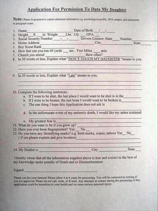 Application to date my daughter â€“ funny.